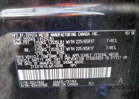 2018 Toyota Rav4 Le z USA, uszkodzony, nr VIN 2T3ZFREV6JW510896